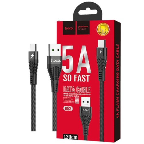 hoco. USB kabl za smartphone, USB type C, 1.2 met., 5 A, crna - U53 5A Flash