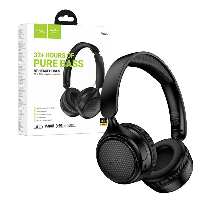 hoco. Slušalice bežične, Bluetooth / AUX - W66 Black