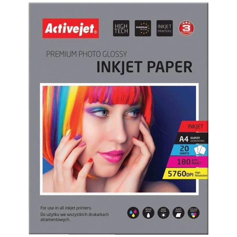 Activejet Foto papir, A4, 180g, Glossy White, 20 kom. - AP4-180G20