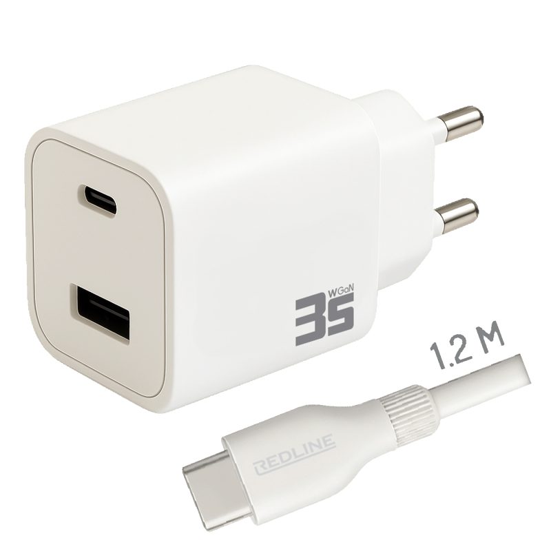 REDLINE Punjač sa USB-C kablom, 1 x USB-A, 1 x USB-C, brzi, 35W - PQ351AC+CC1.2M60W