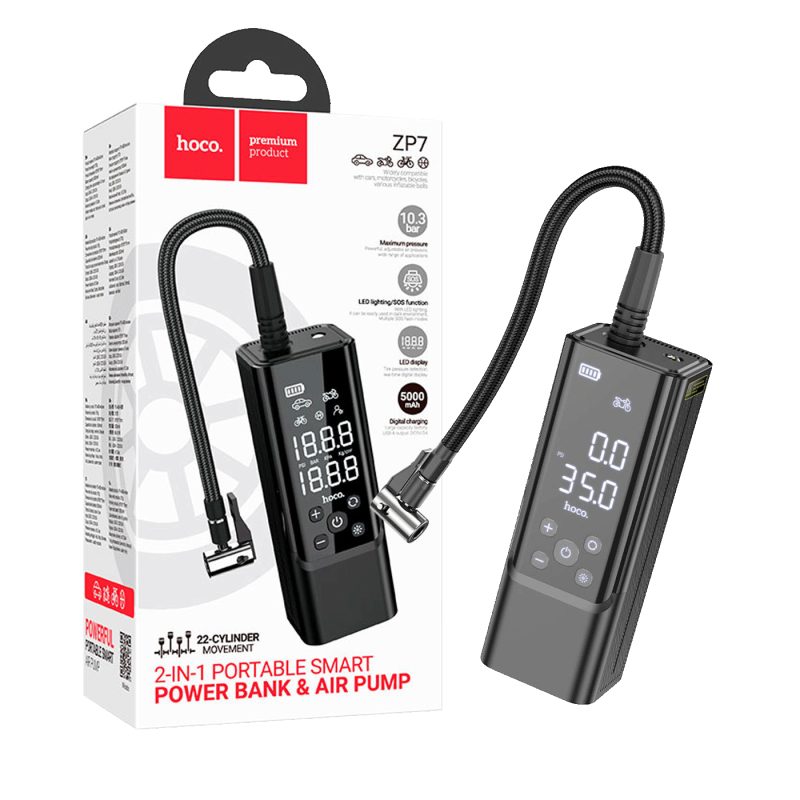 hoco. Pametni kompresor, 5000 mAh, LED zaslon, USB type C - ZP7 Maddy