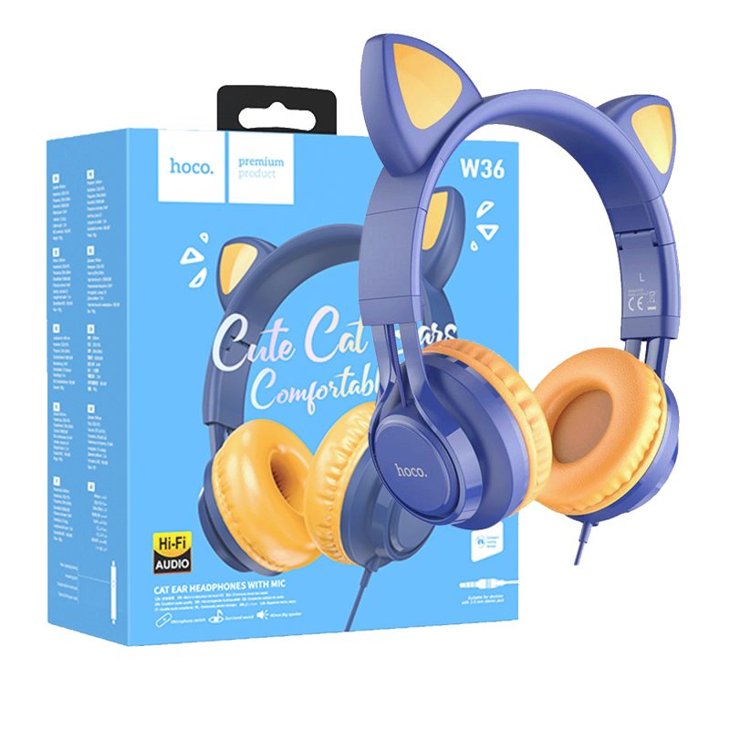 hoco. Slušalice sa mikrofonom, mačje uši, plava - W36 Cat ear, midnight blue