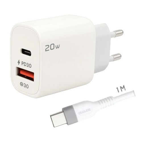 REDLINE Punjač sa USB-C kablom, 1 x USB-A, 1 x USB-C, 20W - GL20AC+CC-1M