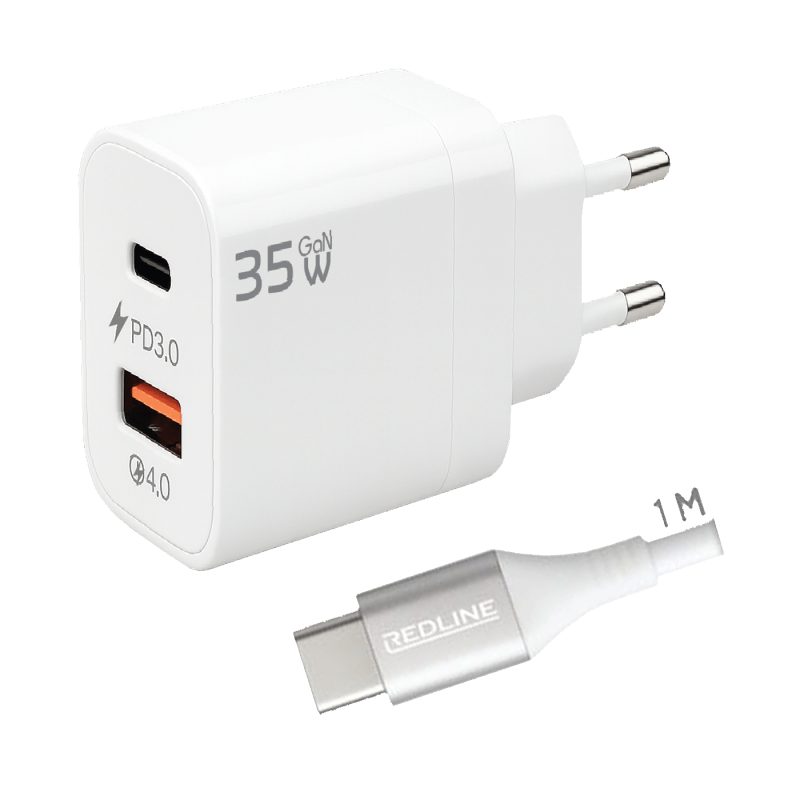 REDLINE Punjač sa USB-C kablom, 1 x USB-A, 1 x USB-C, 35W - GL-35-AC+CC-1M(60W)