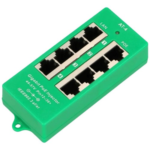 Extralink PoE Injector sa 4 Gigabit 802.3at/af porta, Mode A, aktivni - 4 Port Gigabit PoE Injector