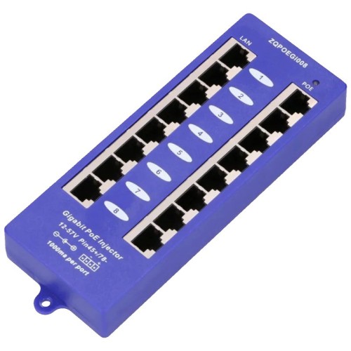 Extralink PoE Injector 8 1000Mb/s RJ45 portova, Mode B, pasivni - 8 Port Gigabit PoE Injector