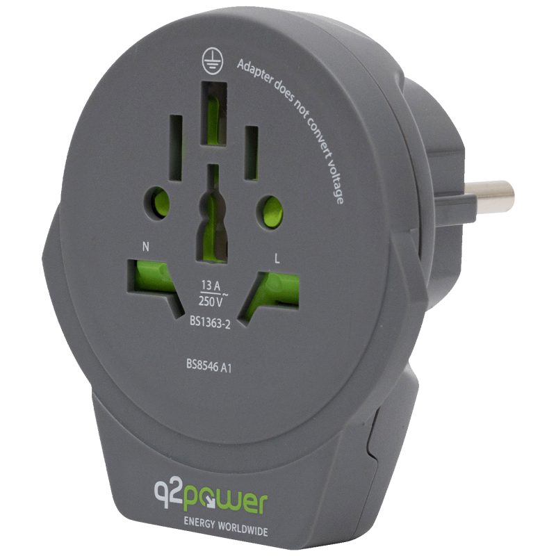 q2power Adapter, putni, univerzalni sa USB-om - World to Europe USB