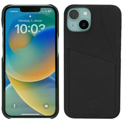 Wachikopa Maska za iPhone 14 Pro, držač za kartice, koža, crna - Full Leather Case iPhone 14 Pro BK
