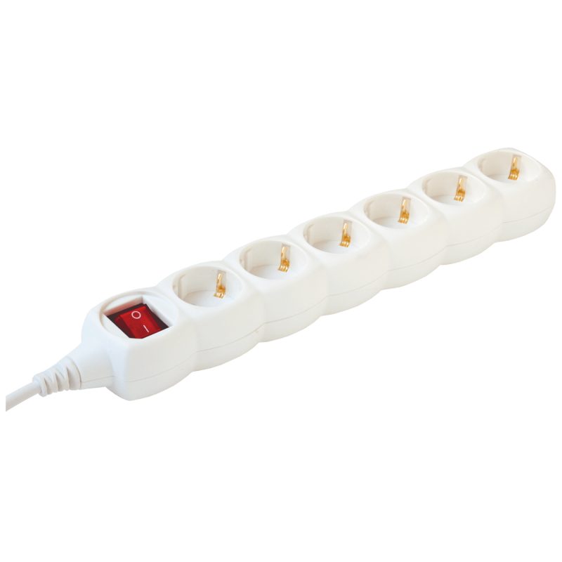 home Produžni kabl, 6 utičnice, prekidač, 1.5mm², 5 met, bijeli - NV 6K-5/WH/1,5