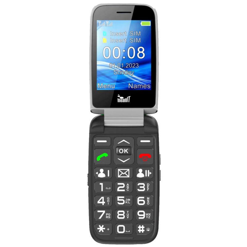 MeanIT Telefon mobilni, 2.8" ekran, Dual SIM, SOS tipka - SENIOR FLIP MAX Black