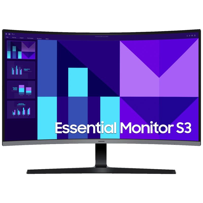 Samsung Monitor 32", Zakrivljeni, FullHD, Essential S3, HDMI, VGA - LS32D396GAUXEN