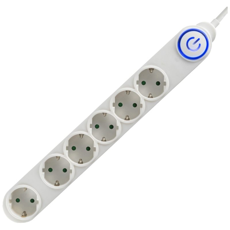 home Produžni kabl, 6 utičnice, 3 x 1,0mm², 1,5met, bijeli - NV 06TK/WH