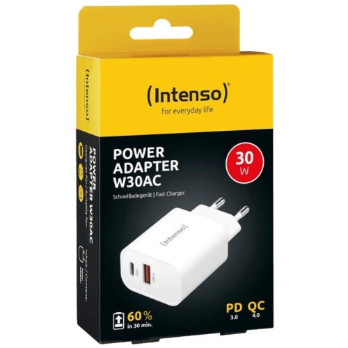 Intenso Punjač kučni, brzi, 1 x USB-A, 1 x UCB-C, 3A, 30W - Power Adapter W30AC