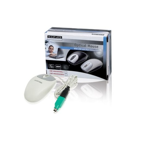 Konig Miš optički, 1000dpi, USB i PS/2, boja bijela - CMP-MOUSE 60WHI