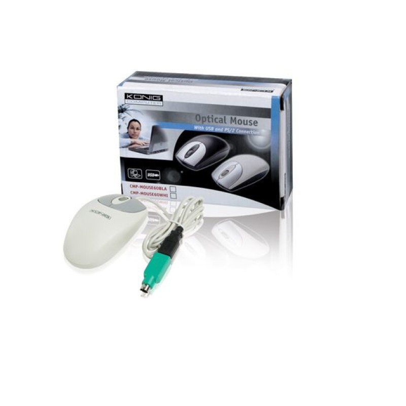 Konig Miš optički, 1000dpi, USB i PS/2, boja bijela - CMP-MOUSE 60WHI