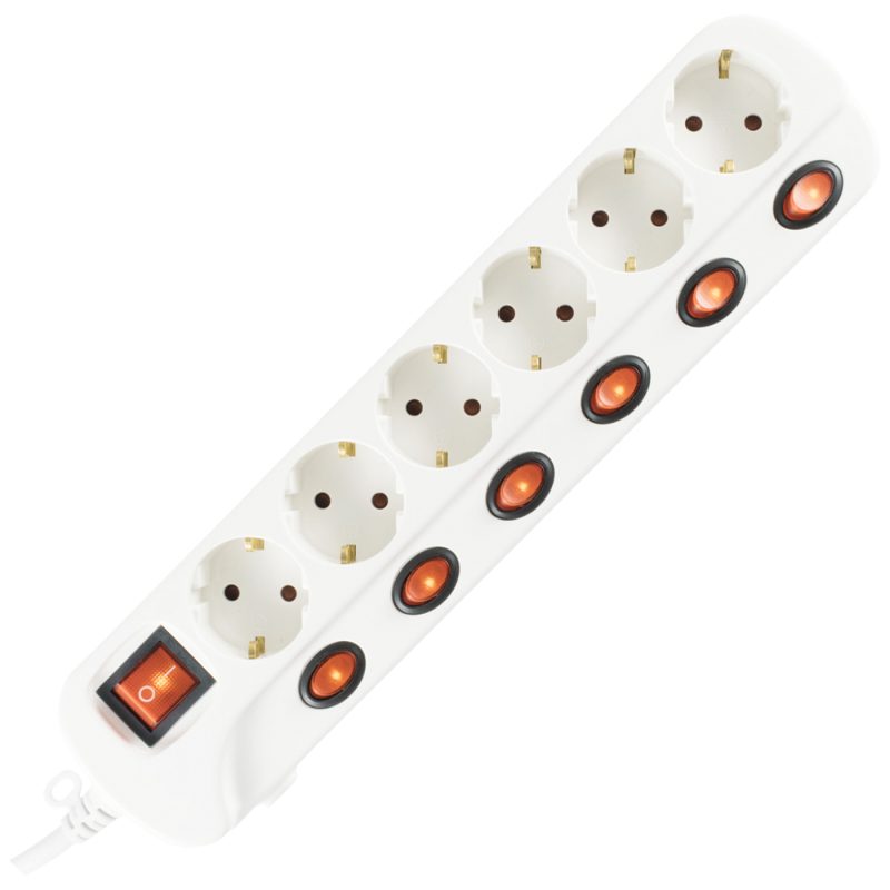 home Produžni kabl sa zaštitom, 6 utičnica, 1.0mm², 1.5 met - NVK 06K/WH