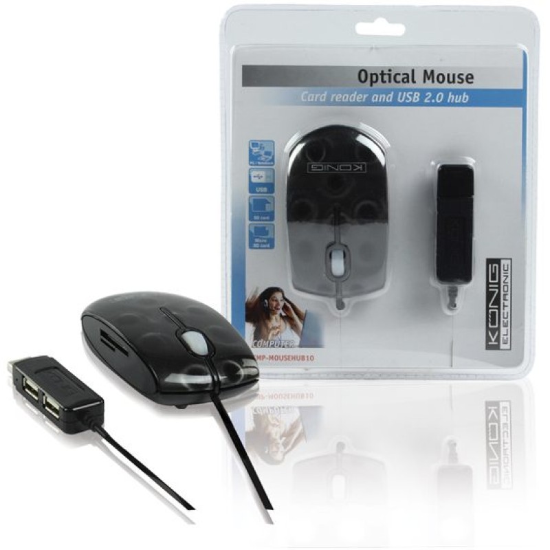 Konig Optički miš 800dpi + 2 x USB HUB i čitačem kartica - CMP-MOUSE HUB10
