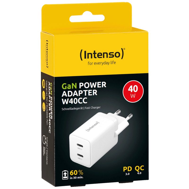 Intenso Punjač kučni, brzi, 2 x USB-C, 3A, 40W - Power Adapter W40CC GaN