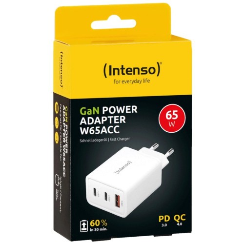 Intenso Punjač kučni, brzi, 1 x USB-A, 2 x UCB-C, 3A, 65W - Power Adapter W65ACC GaN