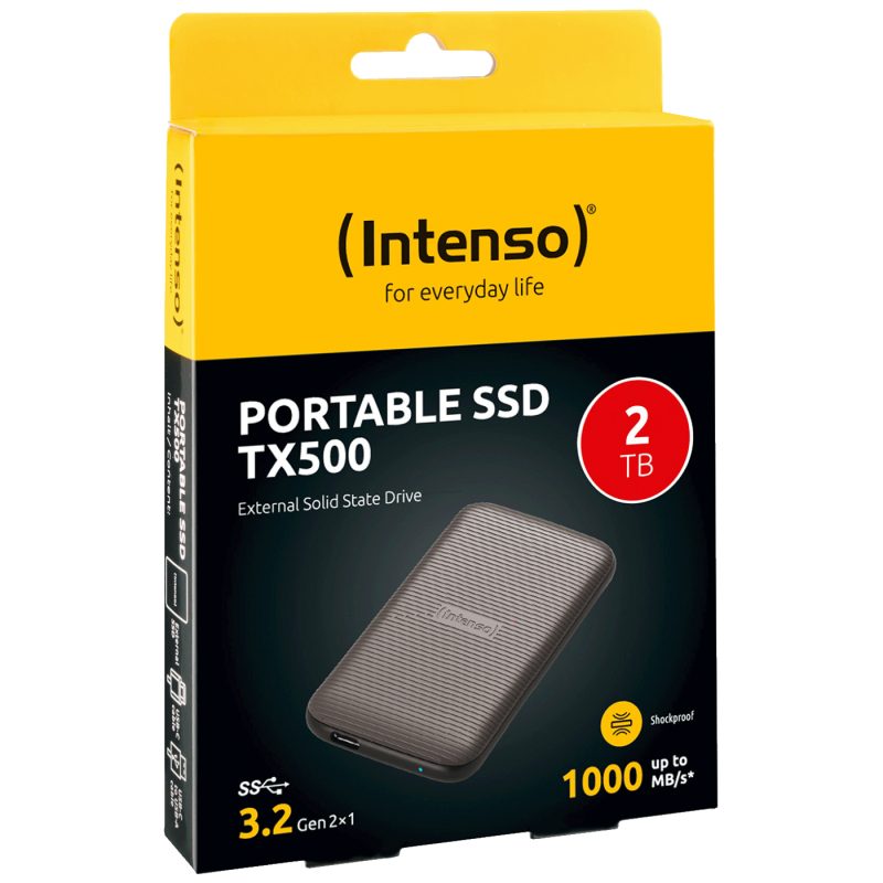 Intenso Eksterni SSD, do 1000 MB/s, kapacitet 2TB, USB 3.2 - External SSD TX500 2TB
