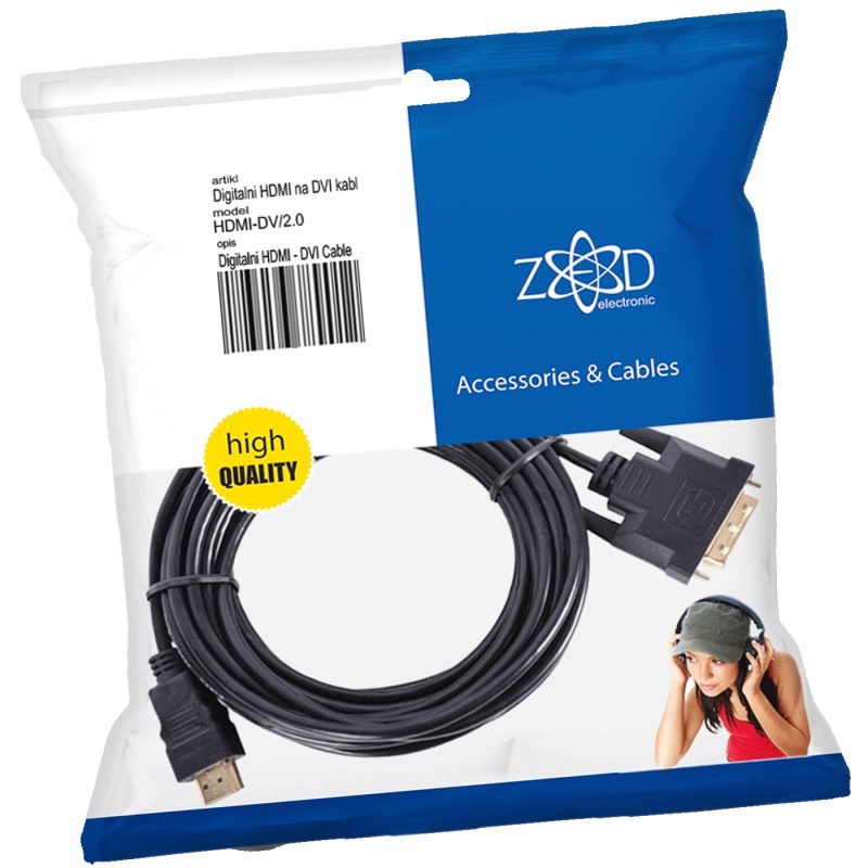 ZED electronic HDMI na DVI kabl, 2.0 met, ver. 1.4 - HDMI-DV/2.0