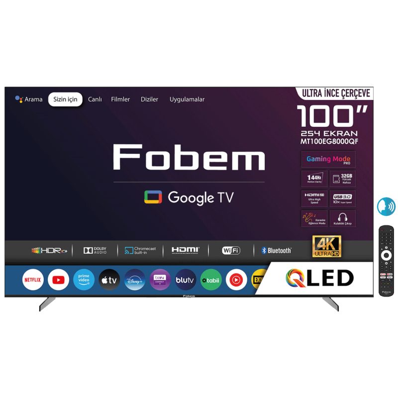 Fobem Televizor Smart QLED 144Hz 4K UltraHD 100", Google TV - MT100EG8000QF