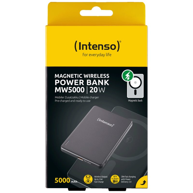 Intenso Prijenosni punjač, MagSafe, 5000mAh, bežični, sivi - POWERBANK MW5000 Gray