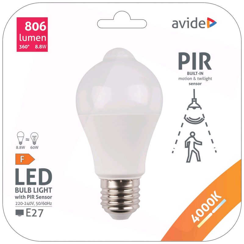 Avide Sijalica sa PIR senzorom, LED 8.8W, E27, 4000K - Smart LED Globe A60 8.8W