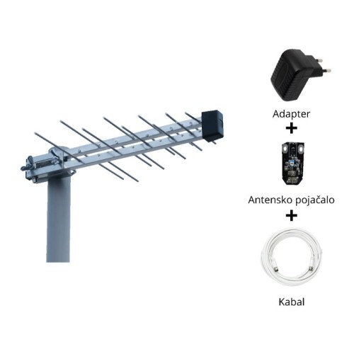 Iskra Antena Loga UHF sa pojačalom, dobit 16 dB, F-konektor - P-20 DTT/G H/V SET
