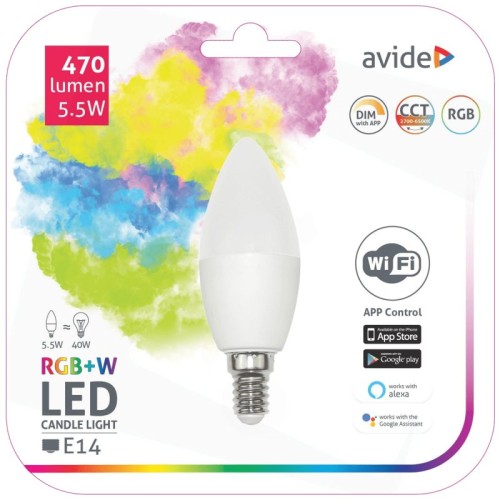 Avide Pametna sijalica, LED 5.5W, E14, RGB+W, WiFi - Smart LED Candle 5.5W WiFi