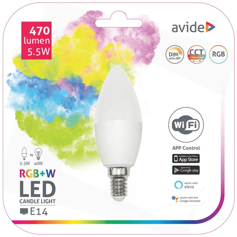 Avide Pametna sijalica, LED 5.5W, E14, RGB+W, WiFi - Smart LED Candle 5.5W WiFi