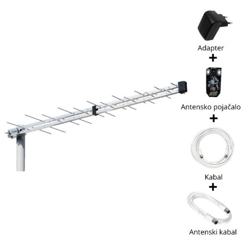 Iskra Antena Loga UHF sa pojačalom, 24,5 dB(i), RG6U 10 met. - P-2845 DTT/G SET
