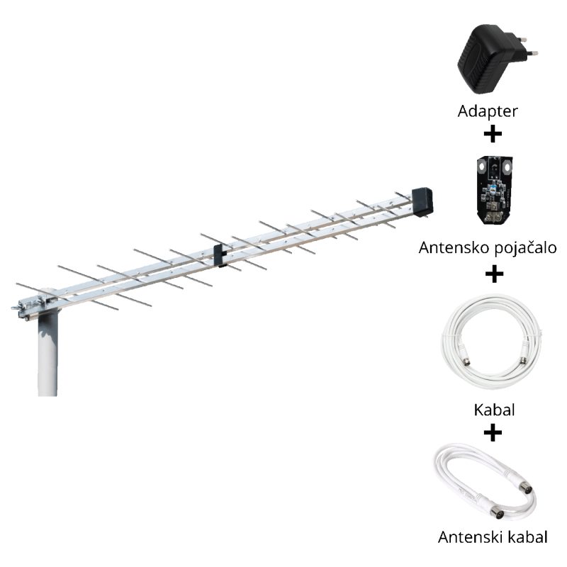 Iskra Antena Loga UHF sa pojačalom, 24,5 dB(i), RG6U 10 met. - P-2845 DTT/G SET