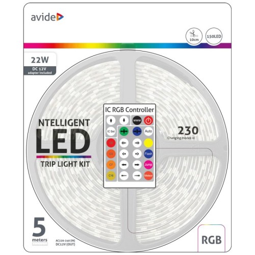 Avide LED traka sa daljinskim upravljačem,RGB,22W,12V,5 met.,IP65 - ABLSBL12V5050-30RGB-IC65