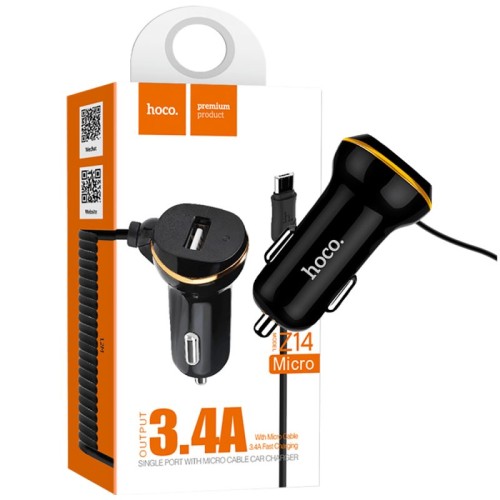 hoco. Auto punjač sa micro USB kabl, USB, 5 V/3.4 A, crna - Z14 single, micro USB, BK
