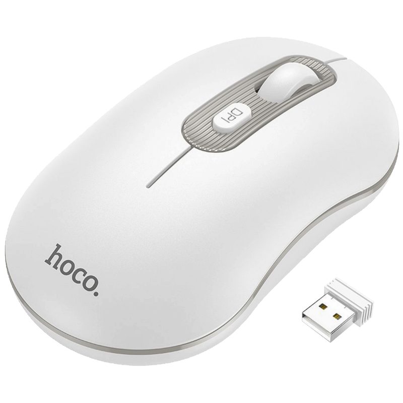 hoco. Miš bežični, optički, 1600 dpi, 2.4 GHz, USB nano - GM21 Platinum White/Gray