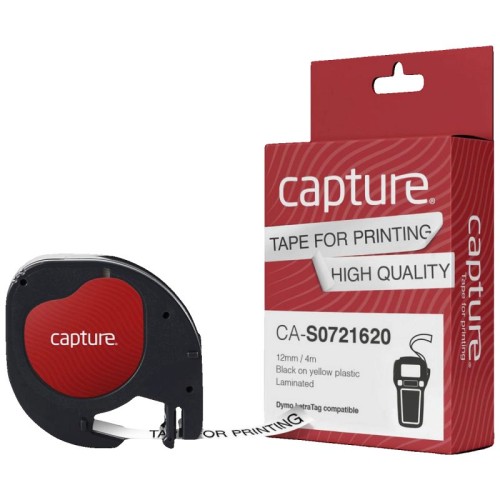 Capture Traka za LetraTag, 12 mm, 4 met., crni tekst / žuta traka - CA-S0721620; Black on Yellow Plasti