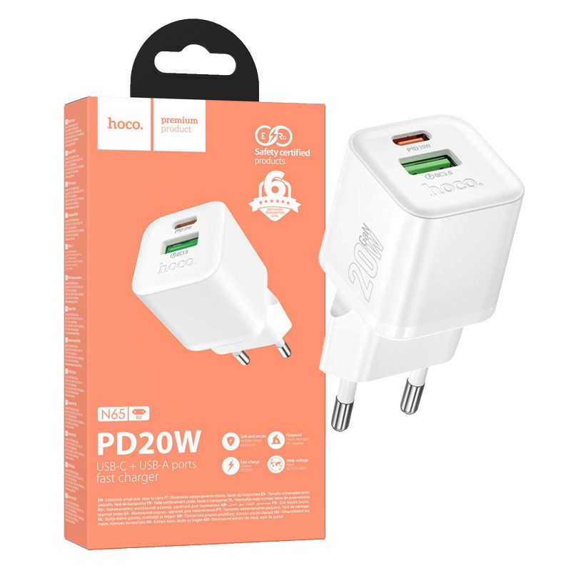 hoco. Punjač kućni, brzi, PD20W + QC3.0, GaN - N65 Ingenious