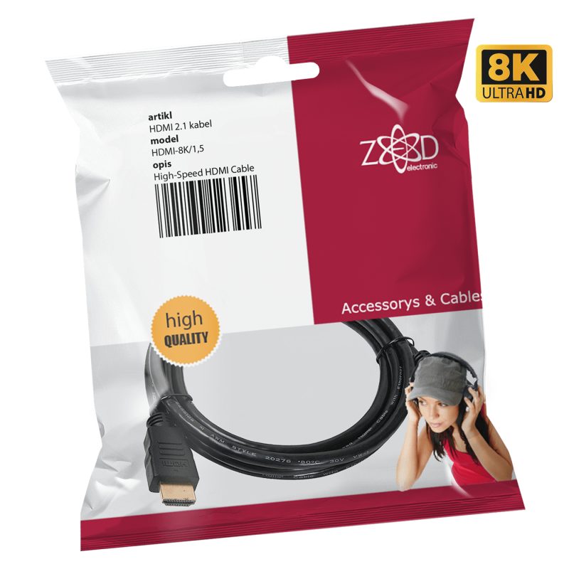 ZED electronic HDMI 2.1 kabl, 4K/120p ili 8K/60p, 48 Gbps, dužina 1,5 met. - HDMI-8K/1,5