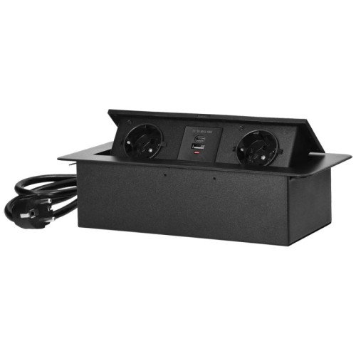 Orno Produžni kabel sa 2 x Schuko utičnice + 2 x USB, ugradbena - OR-GM-9035(GS)/B