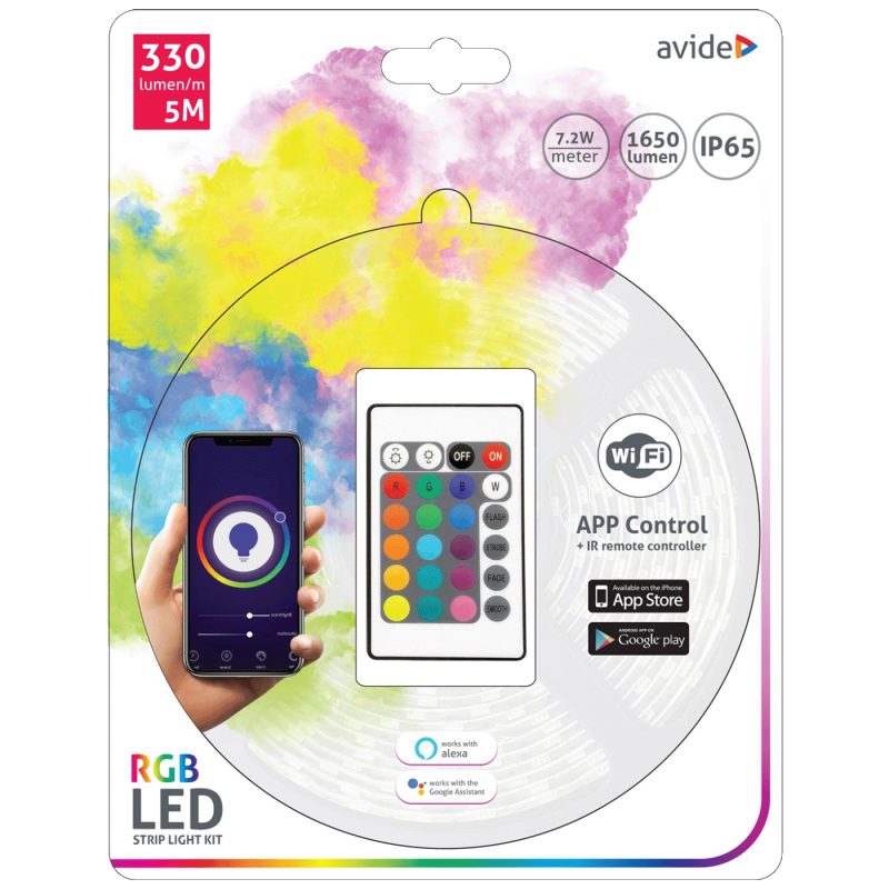 Avide LED traka sa daljinskim upravljačem,RGB,7.2W,12V,5 met.,WiFi - ABLSBL12V5050-30RGB-WIFI+IR