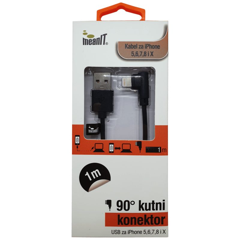 MeanIT USB kabl za Iphone 5 / 6, dužina 1.0 metar, crni - KABEL ZA IPHONE 5 / 6