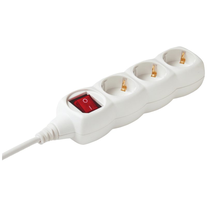 home Produžni kabl, 3 utičnice, prekidač, 1.5mm², 5 met, bijeli - NV 3K-5/WH/1,5