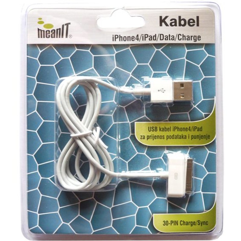 MeanIT USB kabl za Iphone 3 / 4, dužina 1.0 metar, bijeli - KABEL ZA IPHONE 3 / 4