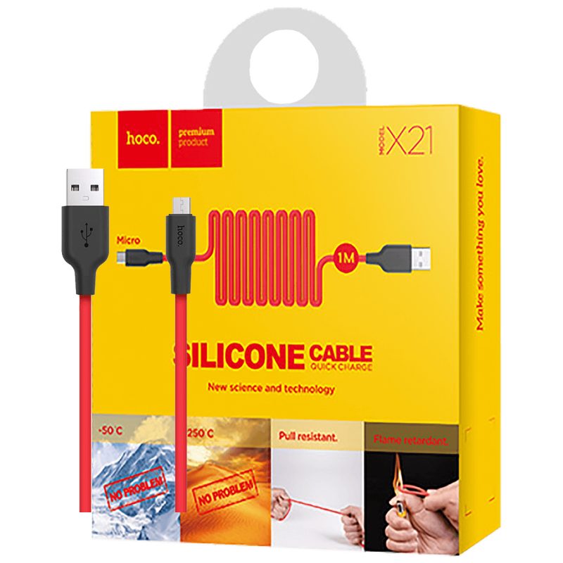 hoco. USB kabl za smartphone,silikonski,1.2 met,2 A, crno/crvena - X21 Silicone Micro USB, Black/Red