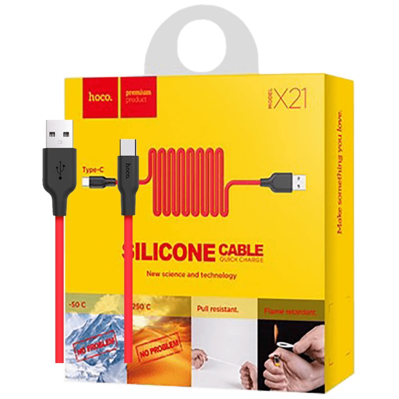 hoco. USB kabl za smartphone,silikonski,1.2 met, 2 A,crno/crveni - X21 Silicone USB type C, Black/Red