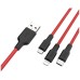 hoco. USB kabl, 3in1, microUSB, type C, Lightning, 1.2 met., 2 A - X21 Silicone 3in1, Black/Red