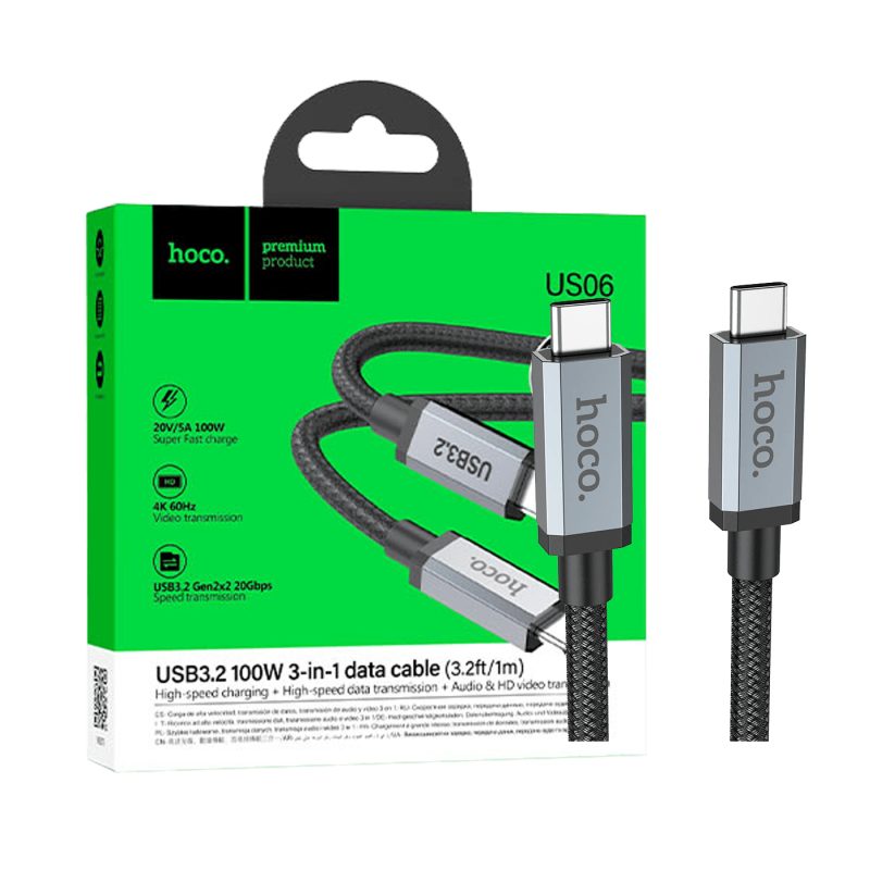 hoco. USB kabl za smartphone, 100W, US06, USB3.2 type C, 1 met. - US06 1M