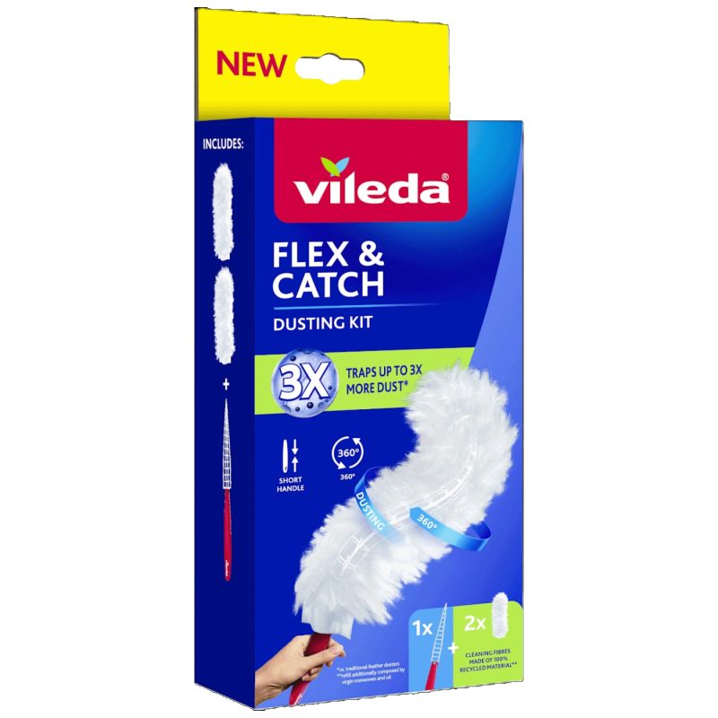 Vileda Krpa za prašinu s kratkom drškom i 2 fleksibilna umetka - Flex & Catch; 2 x Refill