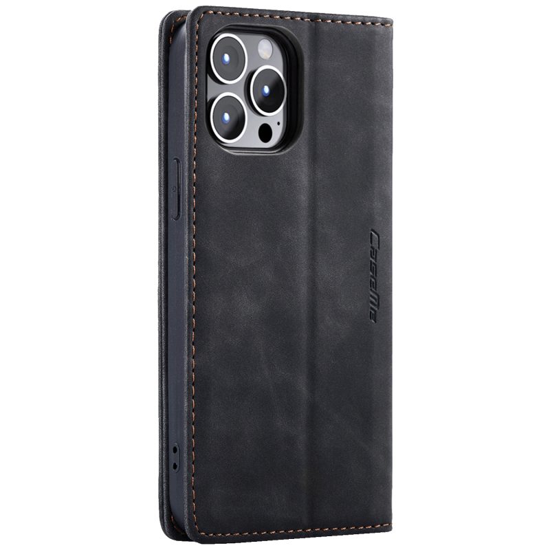 CaseMe Futrola preklopna za iPhone 15 Pro, koža, crna - Flip Leat. Phone Case iPhone 15 Pro